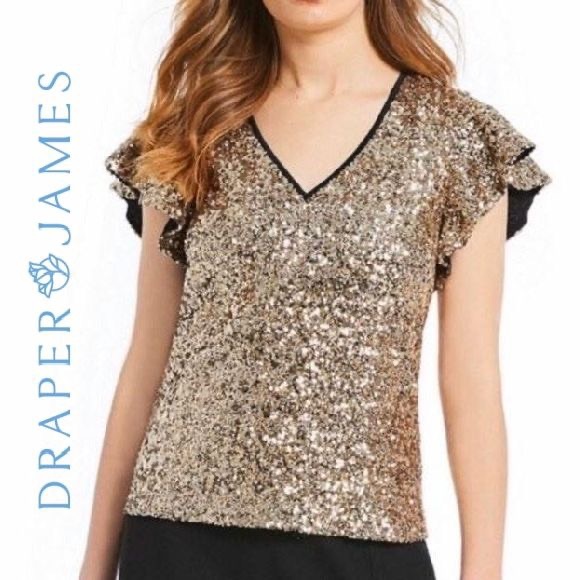 NWT Draper James Gold Sequin Top Size 2 - Picture 1 of 4
